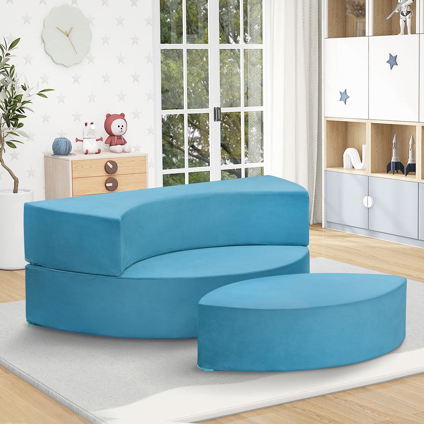 JP OUTDOOR Modular Kids Play Couch, Toddler Furniture Lounger Sofa ,Blue
