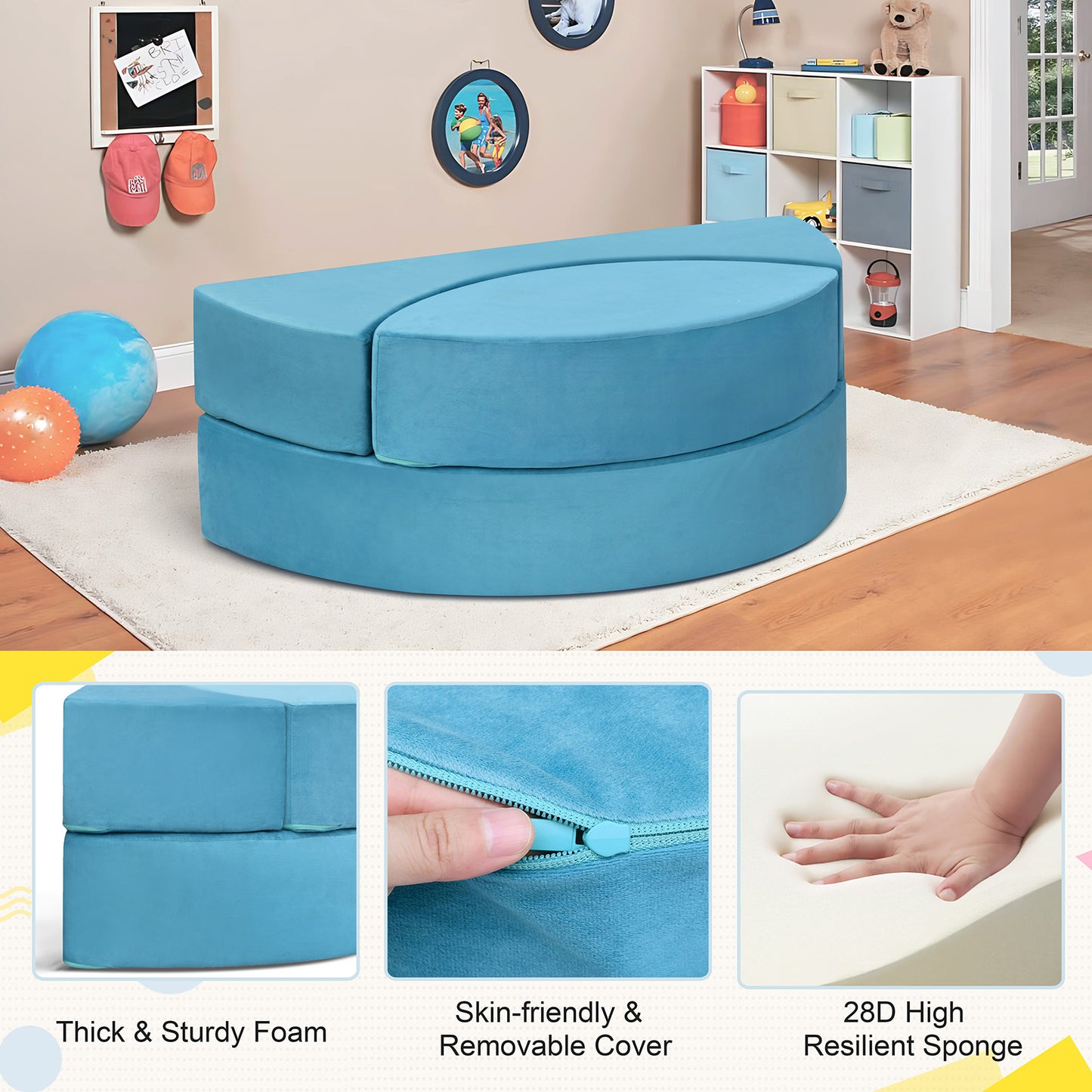 JP OUTDOOR Modular Kids Play Couch, Toddler Furniture Lounger Sofa ,Blue