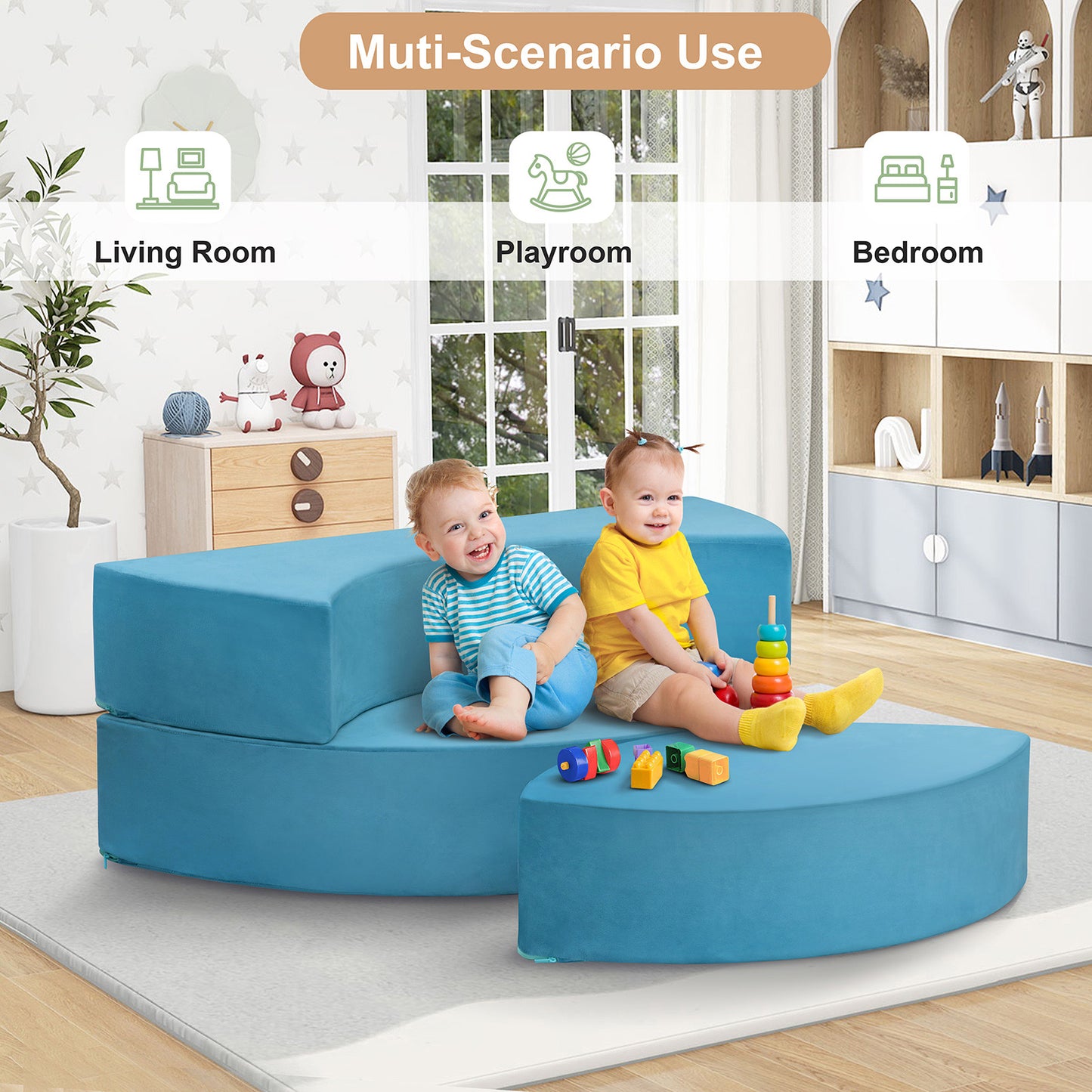 JP OUTDOOR Modular Kids Play Couch, Toddler Furniture Lounger Sofa ,Blue