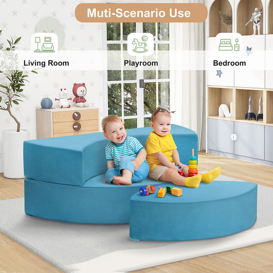 JP OUTDOOR Modular Kids Play Couch, Toddler Furniture Lounger Sofa ,Blue