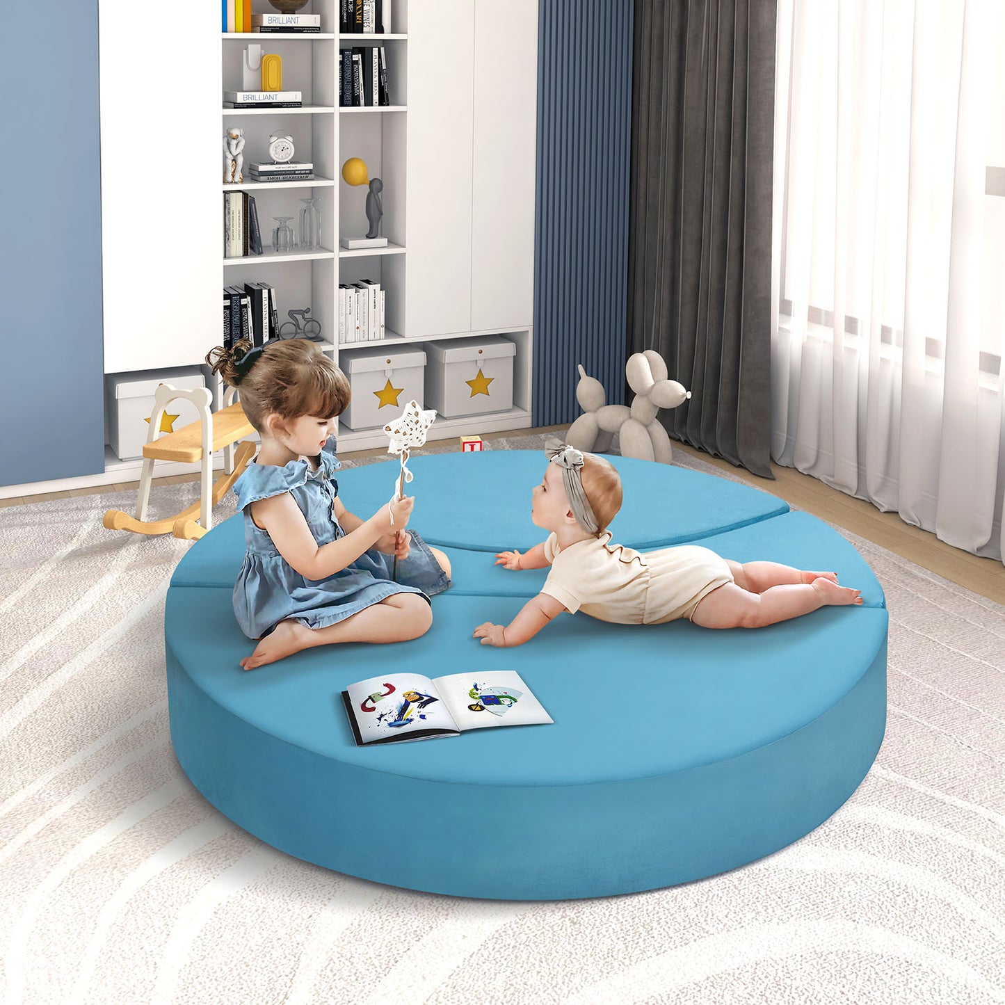 JP OUTDOOR Modular Kids Play Couch, Toddler Furniture Lounger Sofa ,Blue